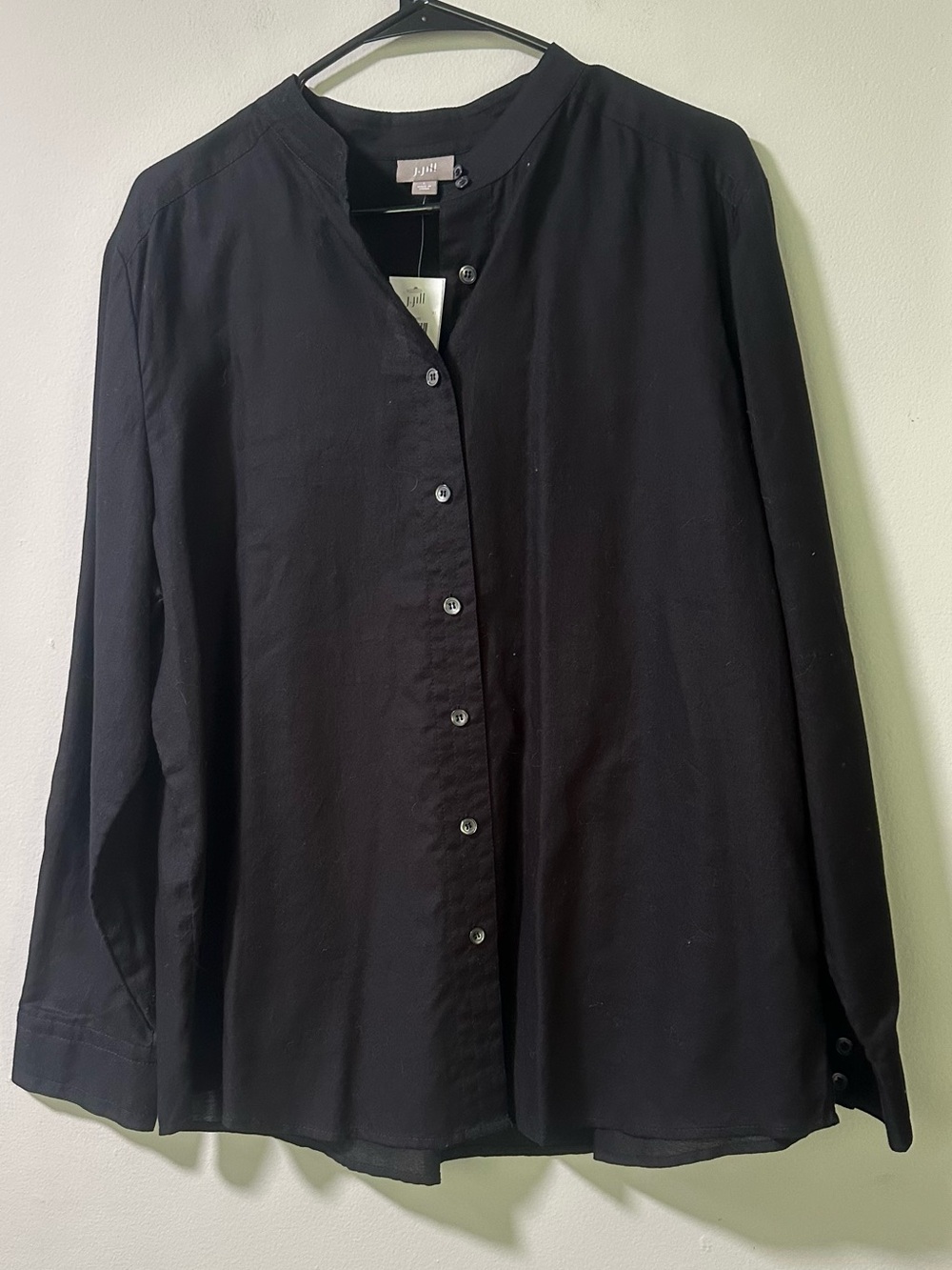 J. Jill Black Long-Sleeve Band Collar Button-Down Shirt